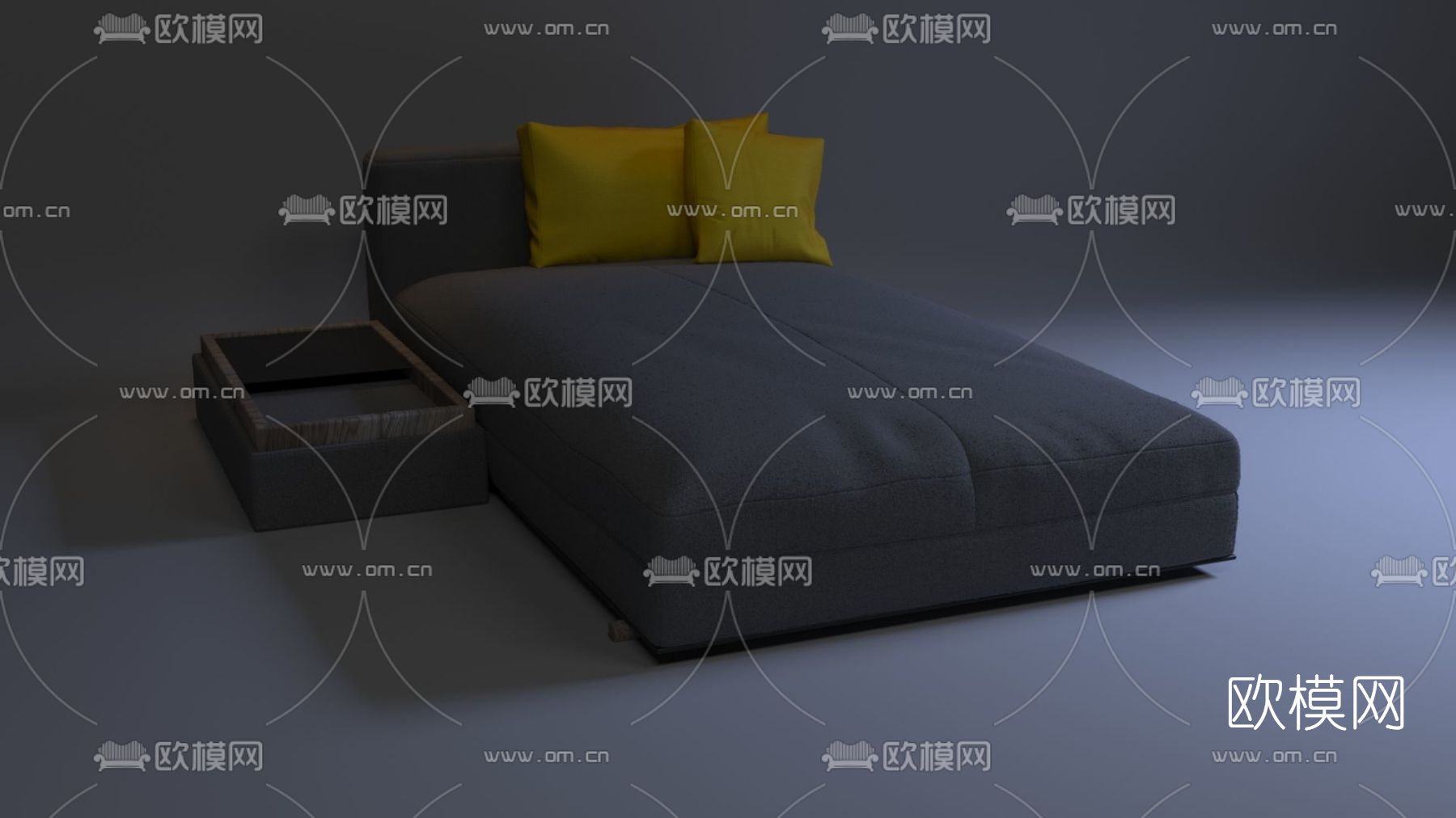 现代布艺单人床免费3d模型下载