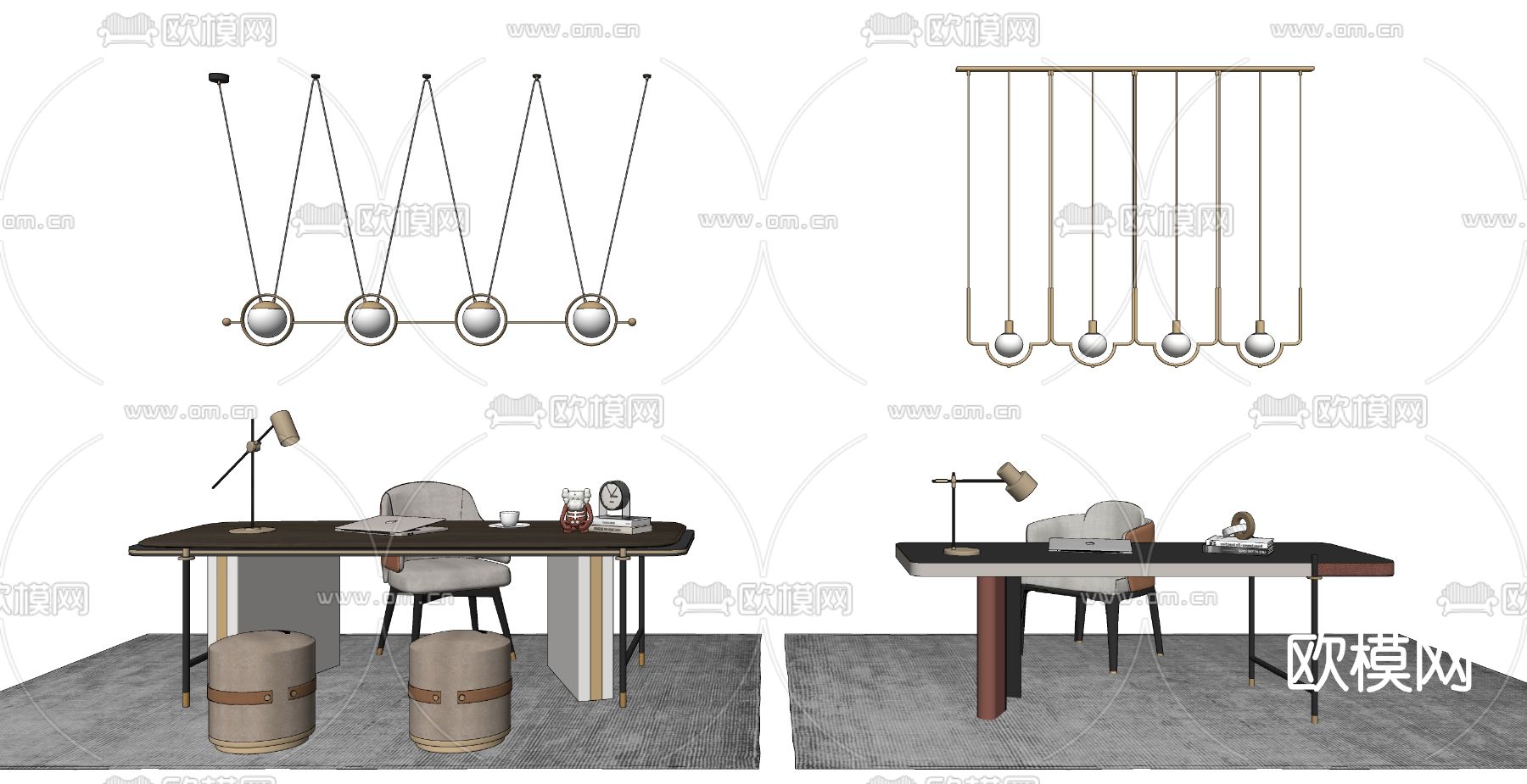 现代轻奢书桌椅su模型下载
