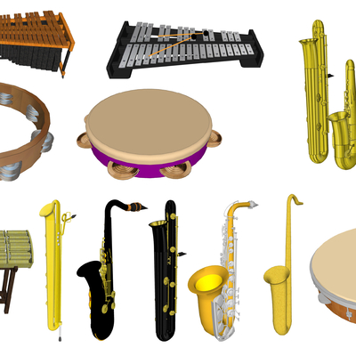  现代铃鼓木琴萨克斯乐器su模型 