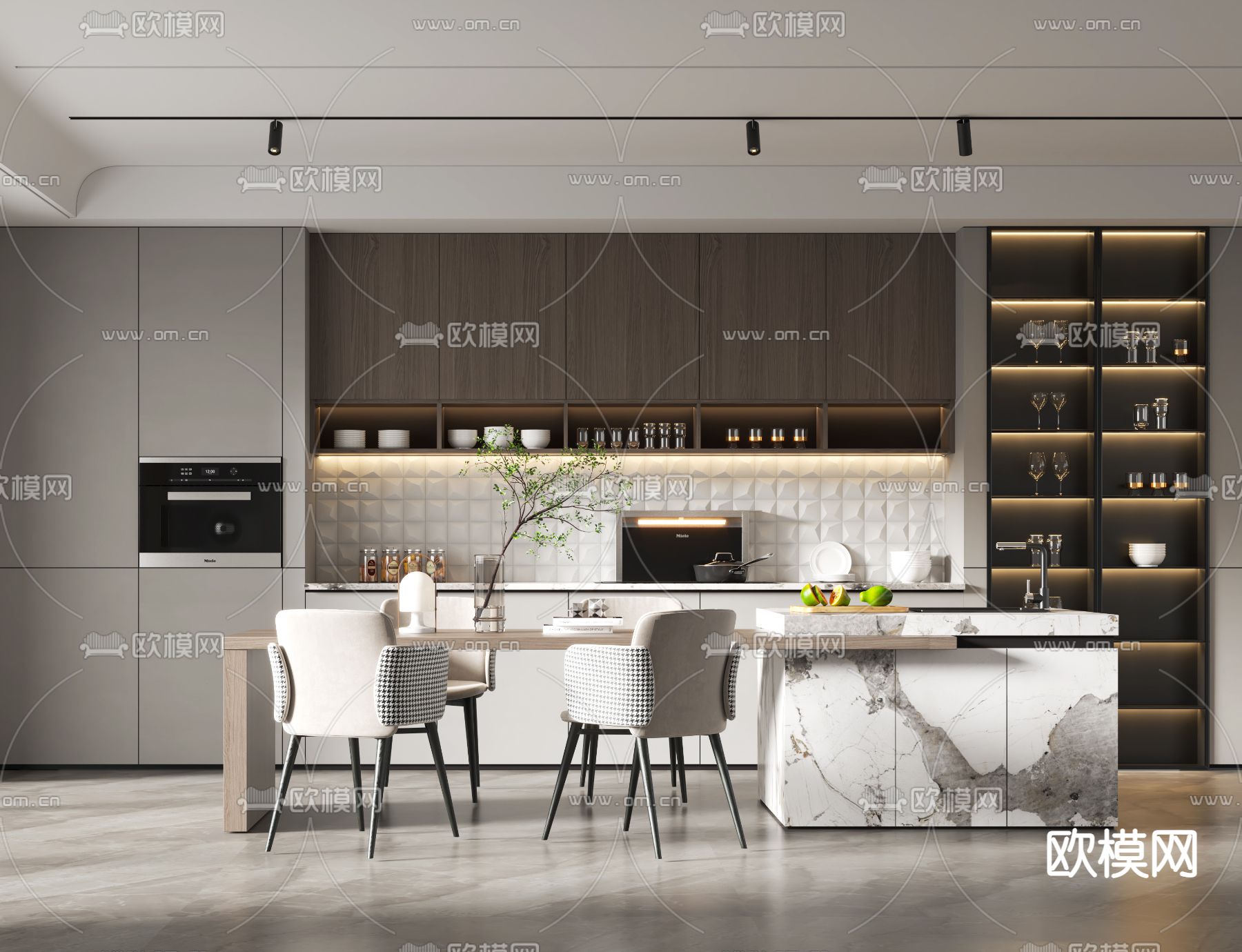 现代中岛餐桌椅3d模型下载（渲染图1）