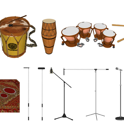  现代乐器鼓话筒吉他su模型 