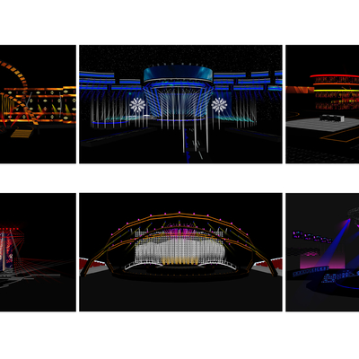  现代室外钢架灯光表演舞台su模型 