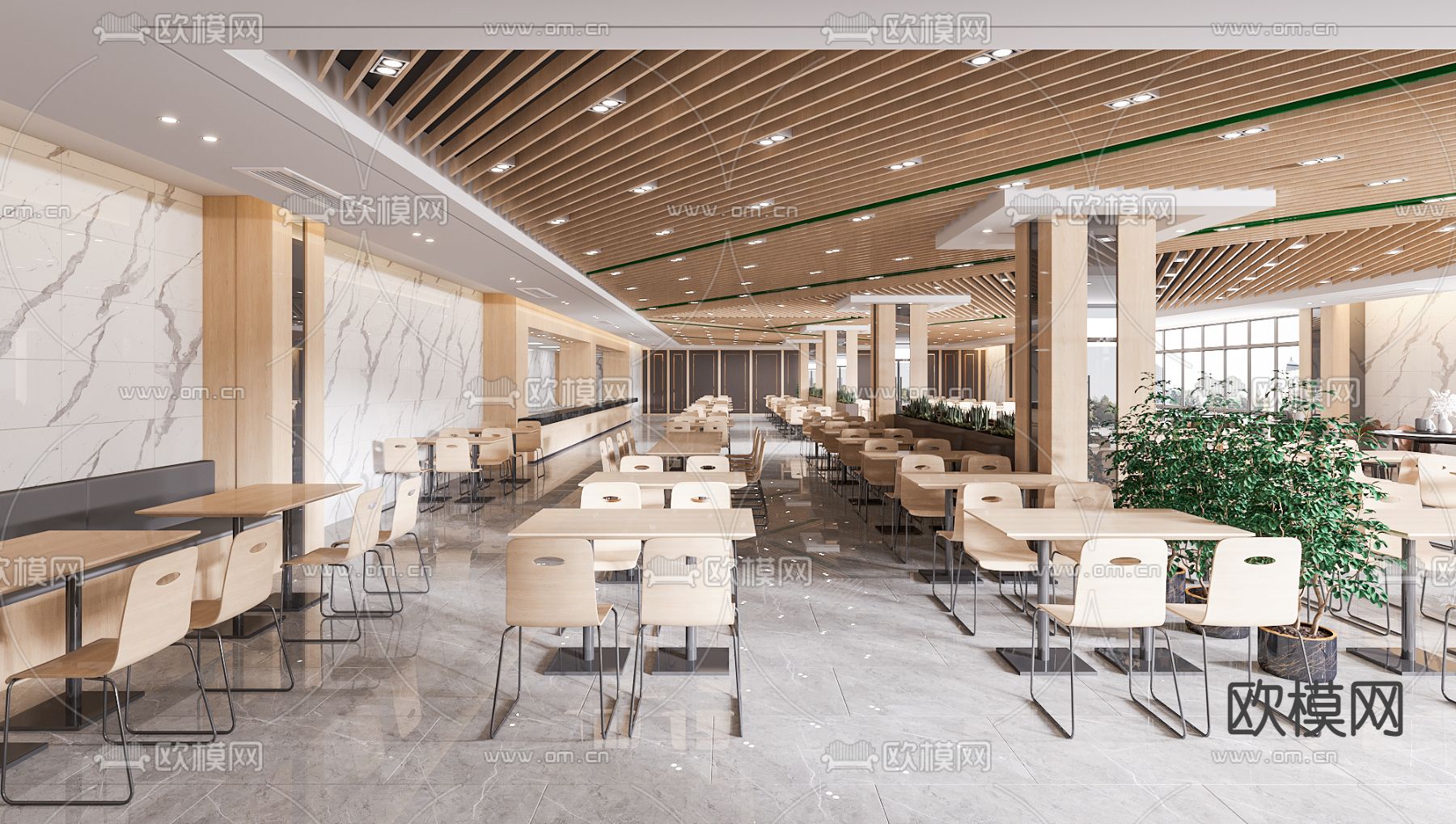 现代员工食堂3d模型