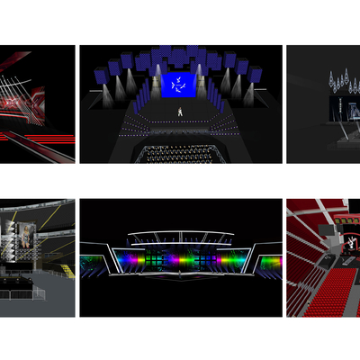  现代室外钢架灯光表演舞台su模型 