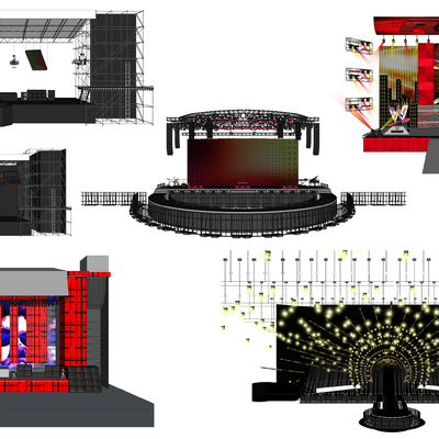  现代室外钢架灯光表演舞台su模型 