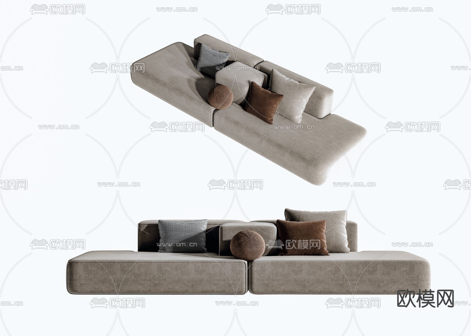 现代布艺双人沙发3d模型下载