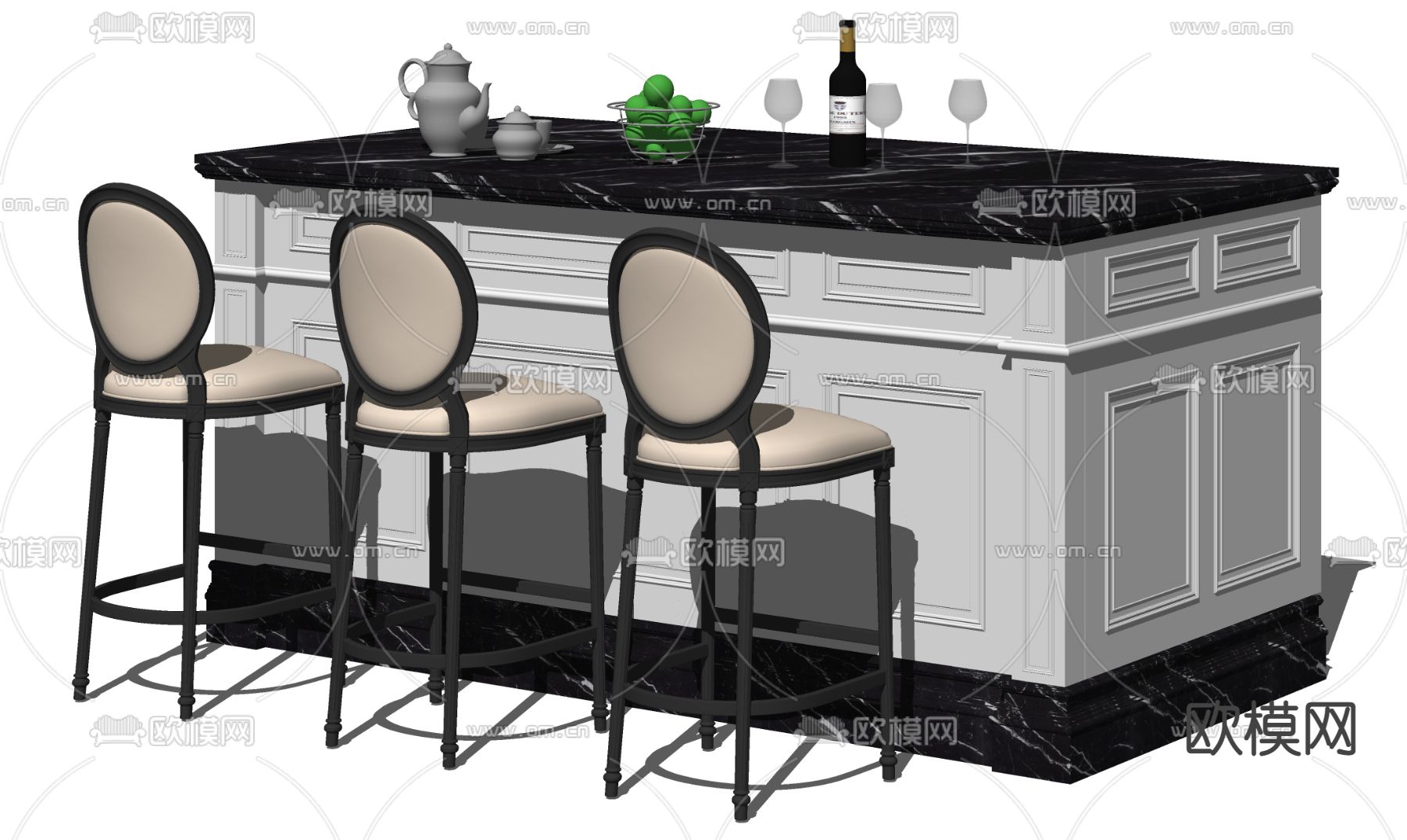 欧式大理石吧台su模型下载