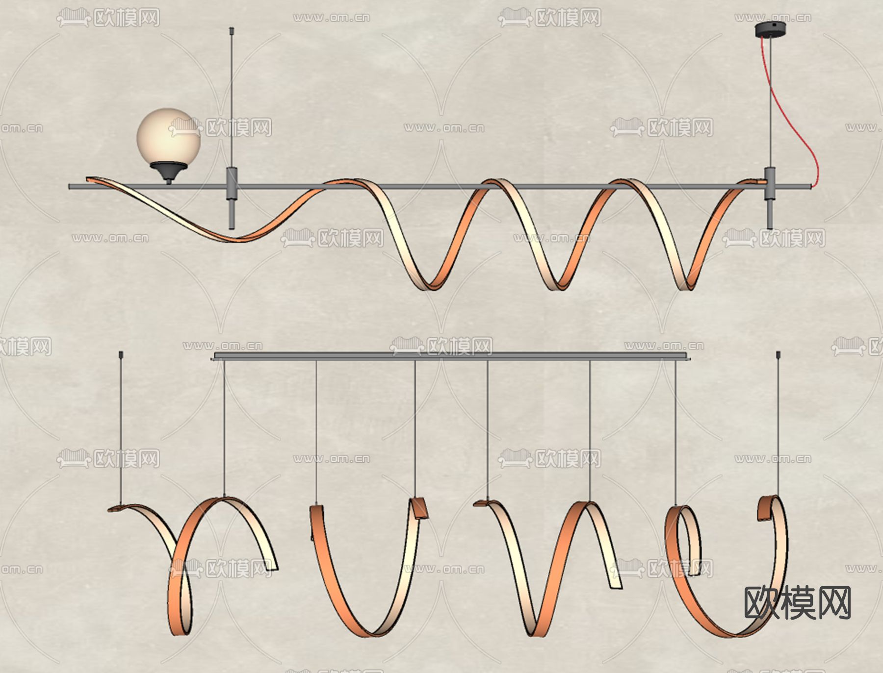 现代时尚吊灯su模型下载（渲染图2）