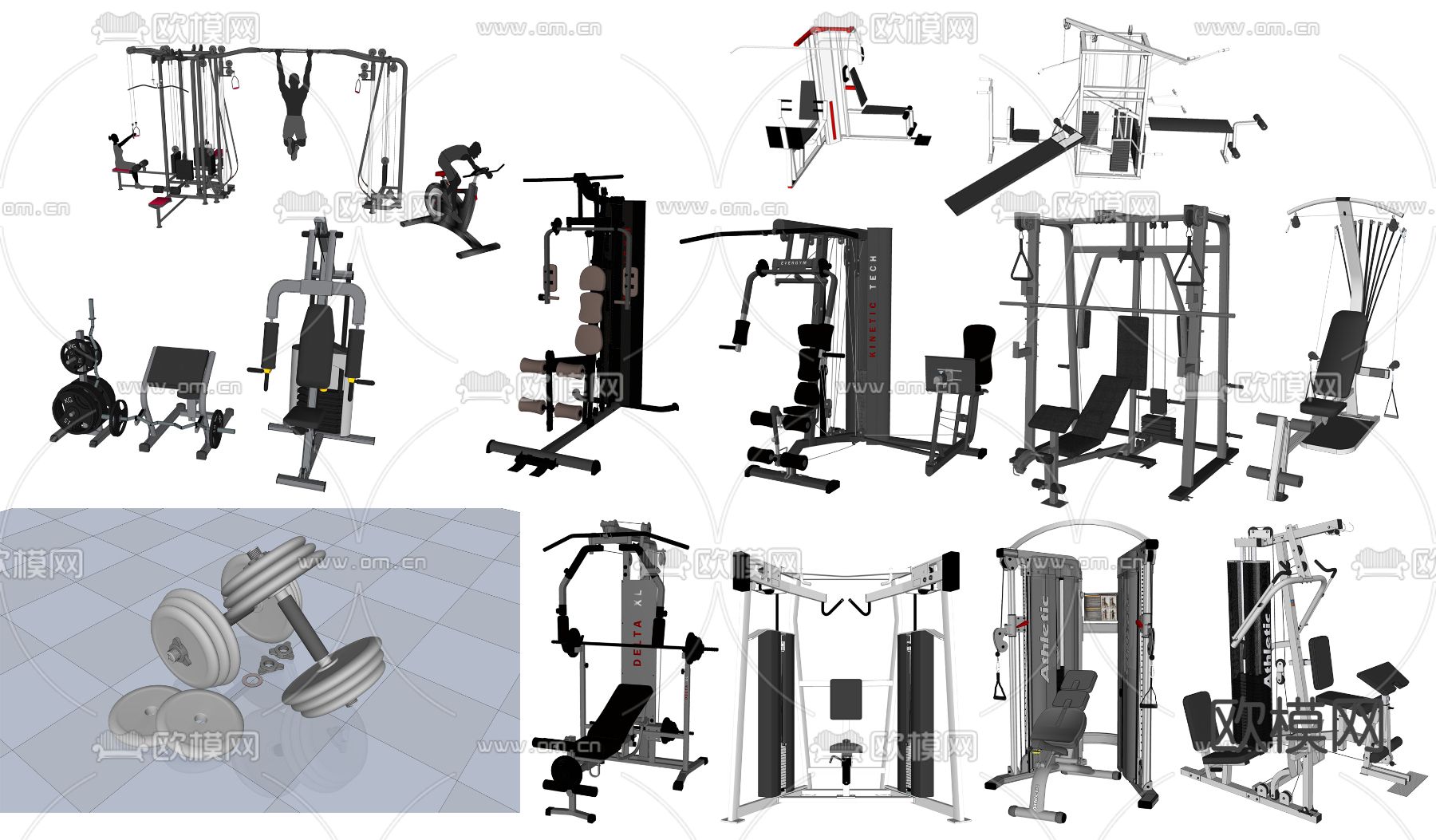现代室内健身运动设备器材su模型下载