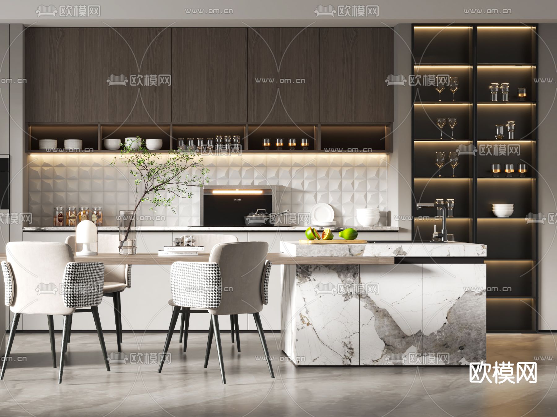 现代中岛餐桌椅3d模型下载（渲染图3）