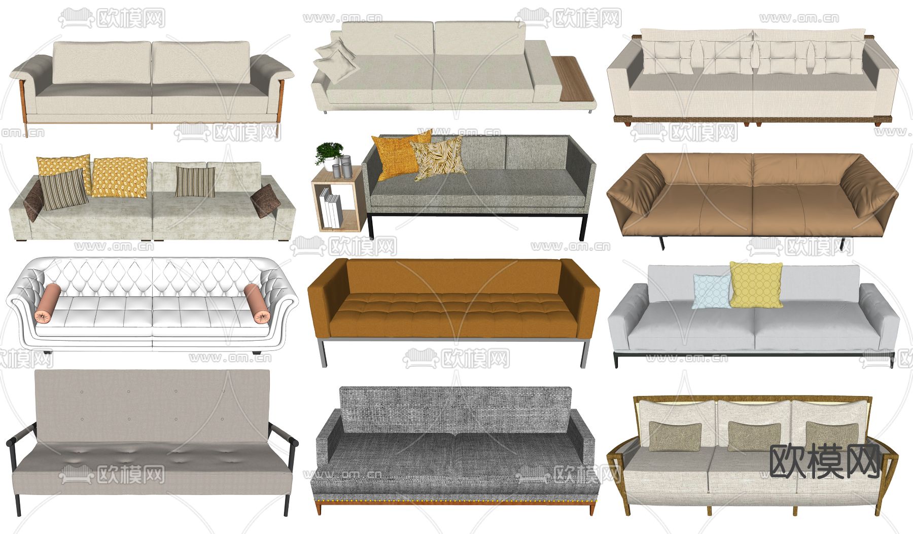 现代布艺多人沙发su模型下载