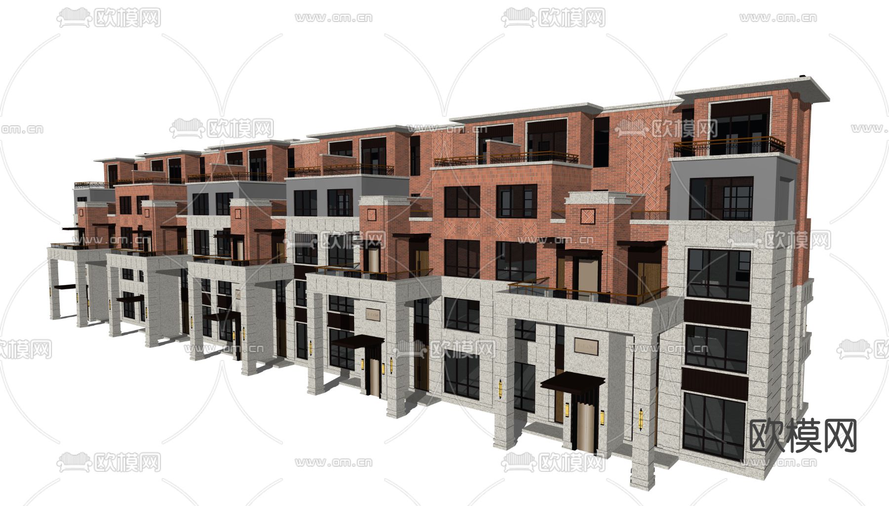 现代联排多层洋房su模型下载（渲染图1）