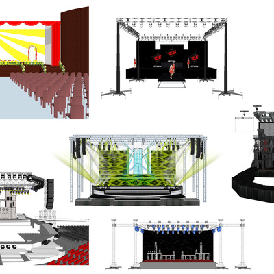  现代室外钢架灯光表演舞台su模型 