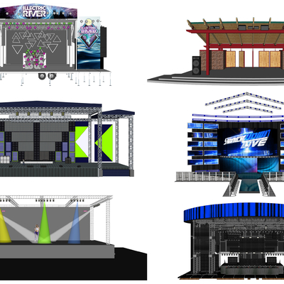  现代室外钢架灯光表演舞台su模型 