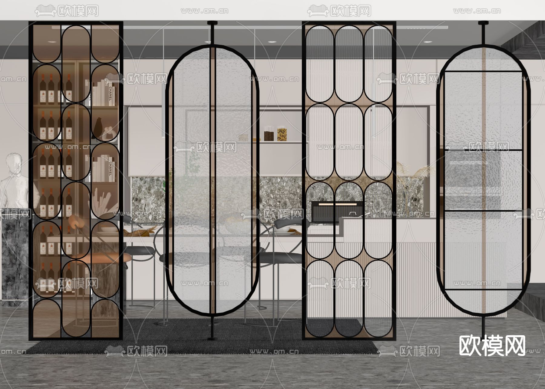 现代玻璃屏风隔断su模型下载（渲染图2）