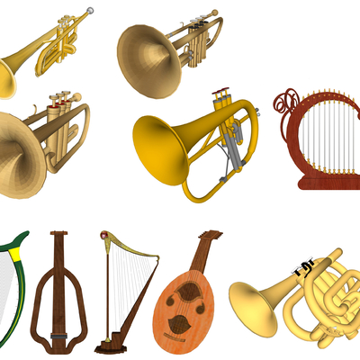  现代乐器竖琴乌得琴小号su模型 