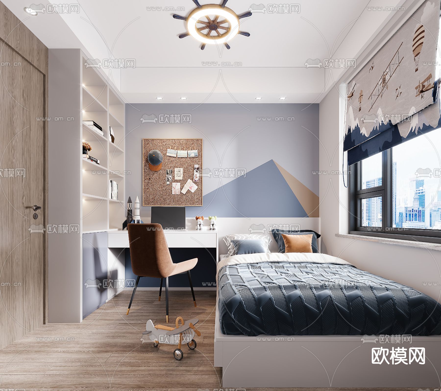 现代儿童房男孩房3d模型下载