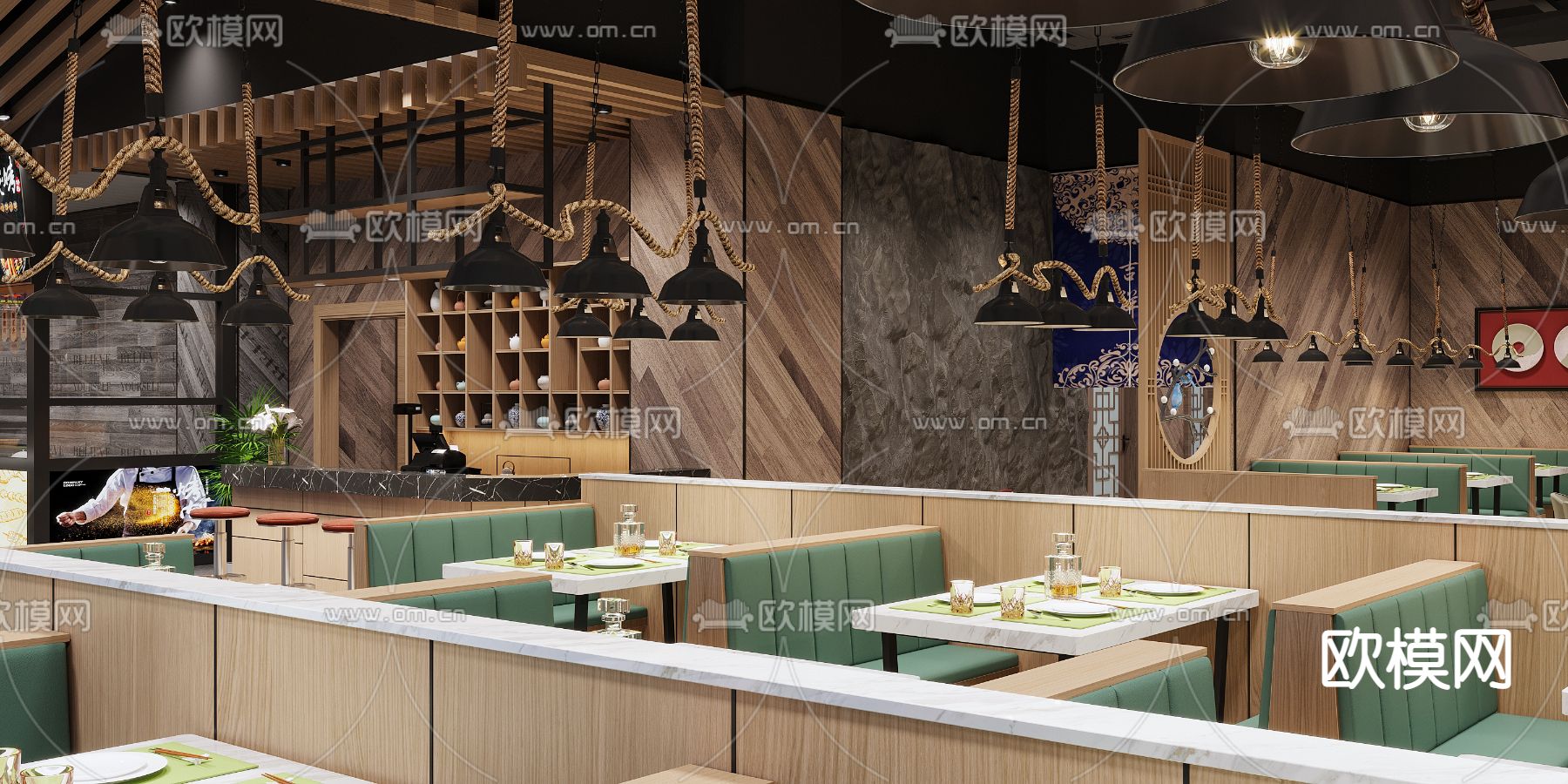 新中式烧烤店3d模型下载（渲染图1）