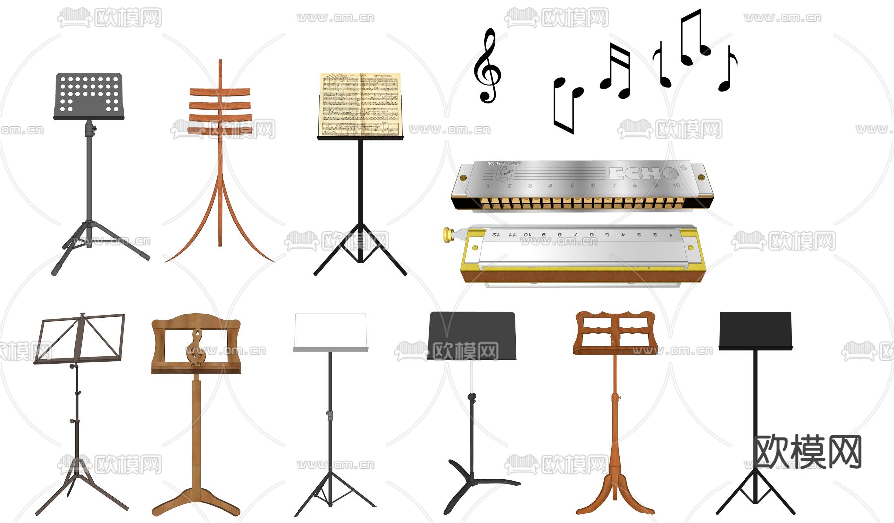 现代乐器口琴乐符乐谱架su模型下载
