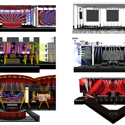  现代室外钢架灯光表演舞台su模型 