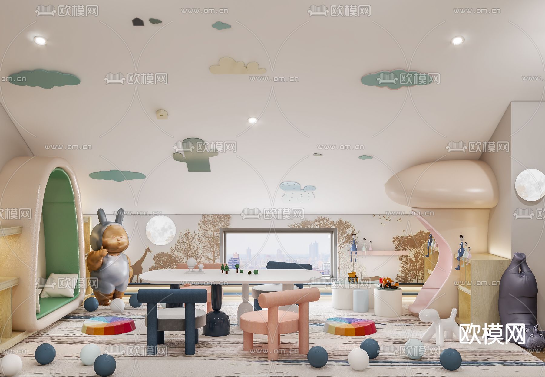 现代阁楼书房儿童区3d模型