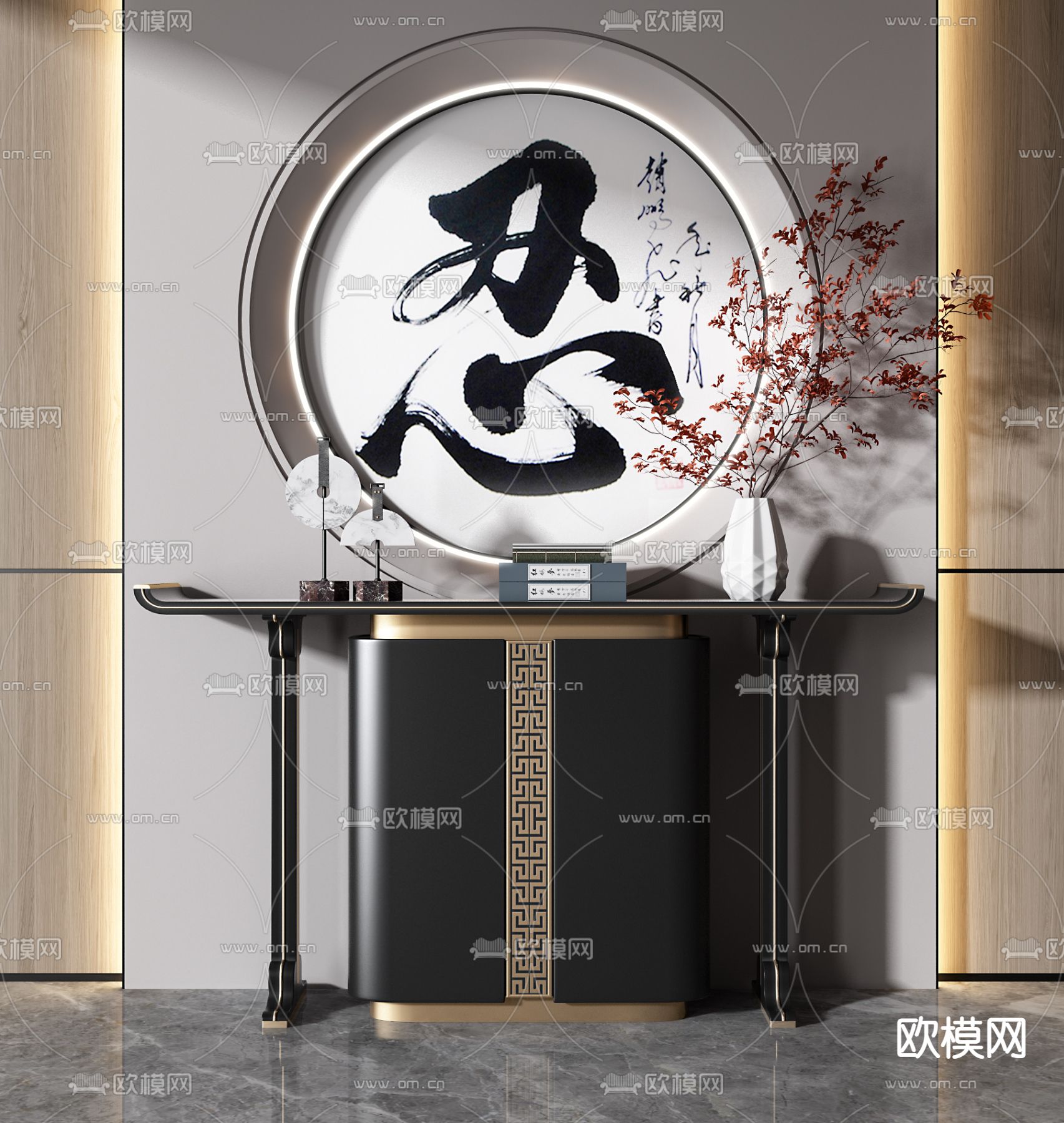 新中式端景台3d模型
