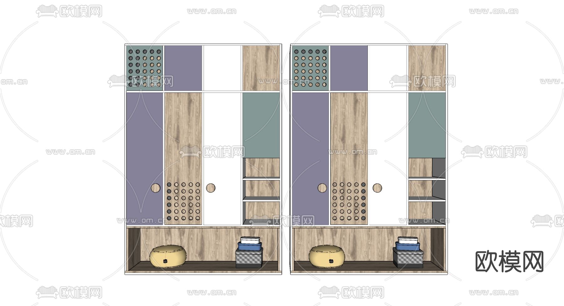 现代实木儿童衣柜su模型下载（渲染图2）