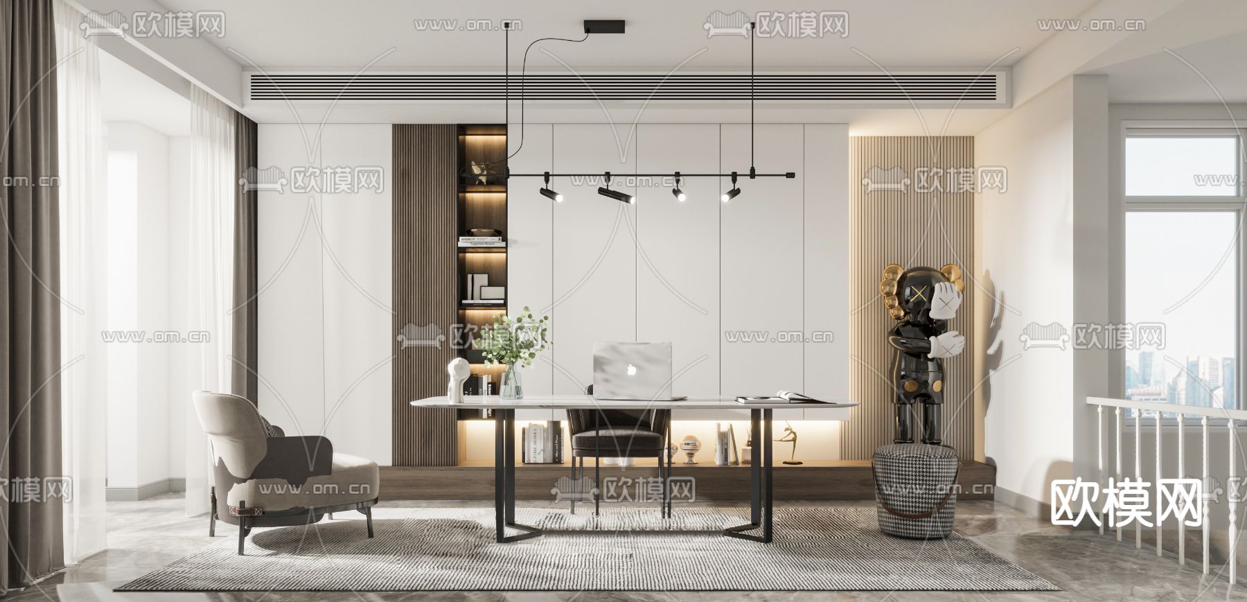 简欧复式客餐厅3d模型下载（渲染图5）