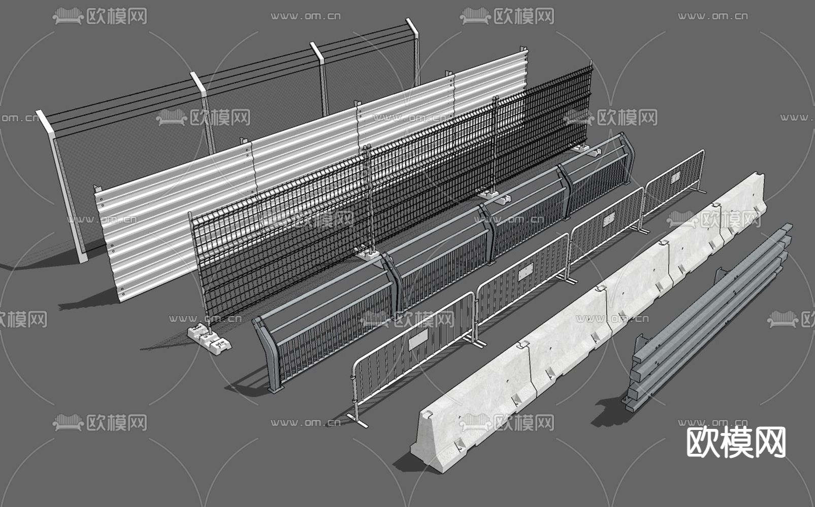 现代围挡水泥隔离墩su模型下载