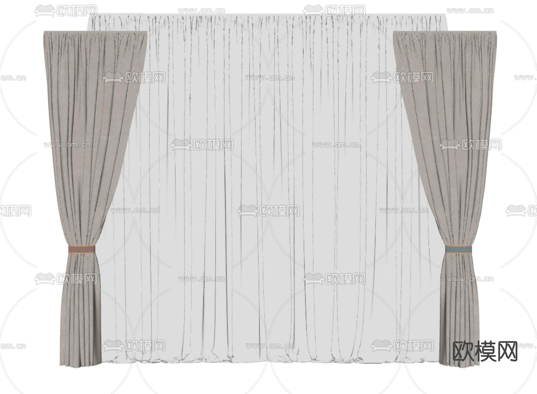 现代窗帘纱帘su模型下载（渲染图2）