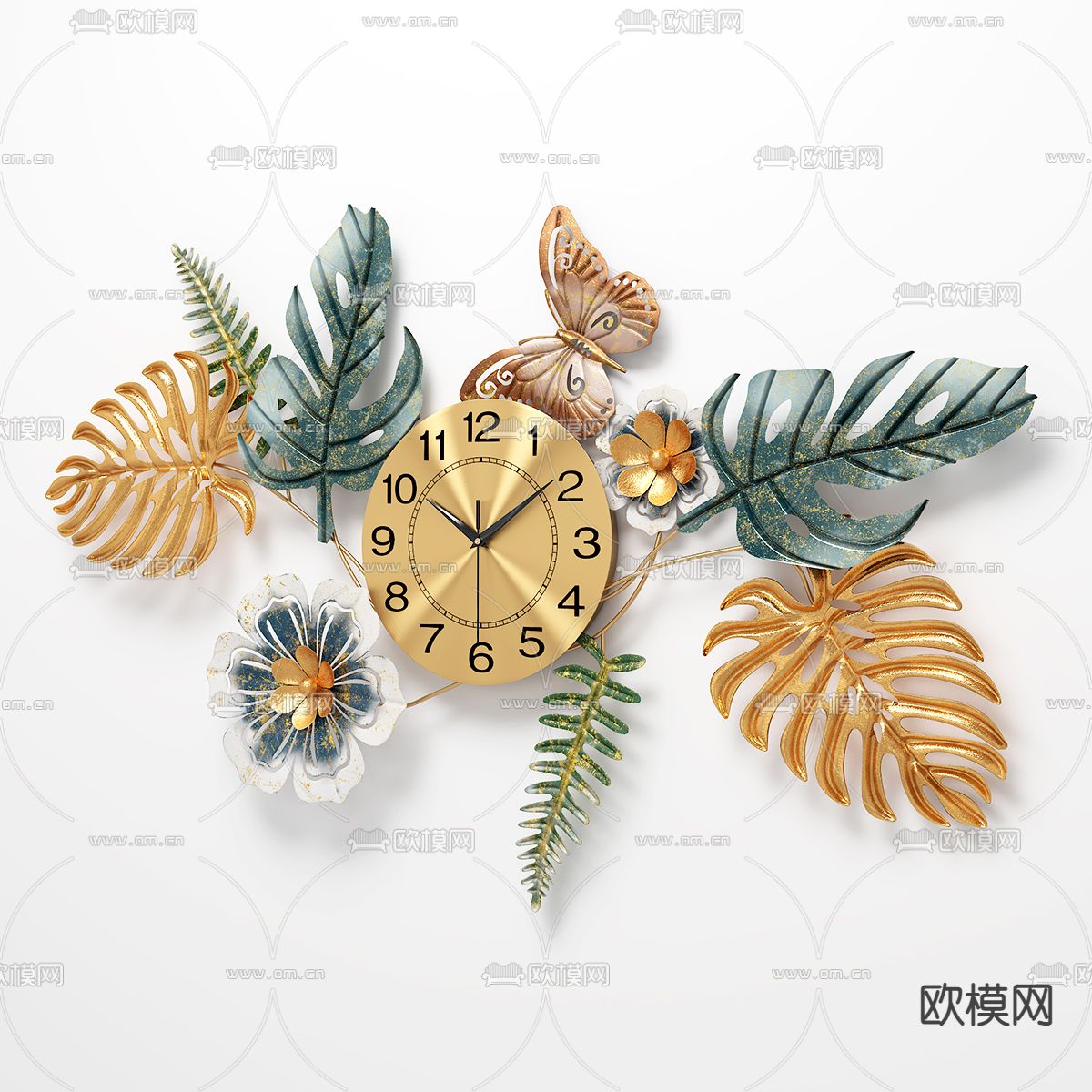 现代金属花朵钟表3d模型下载（渲染图1）