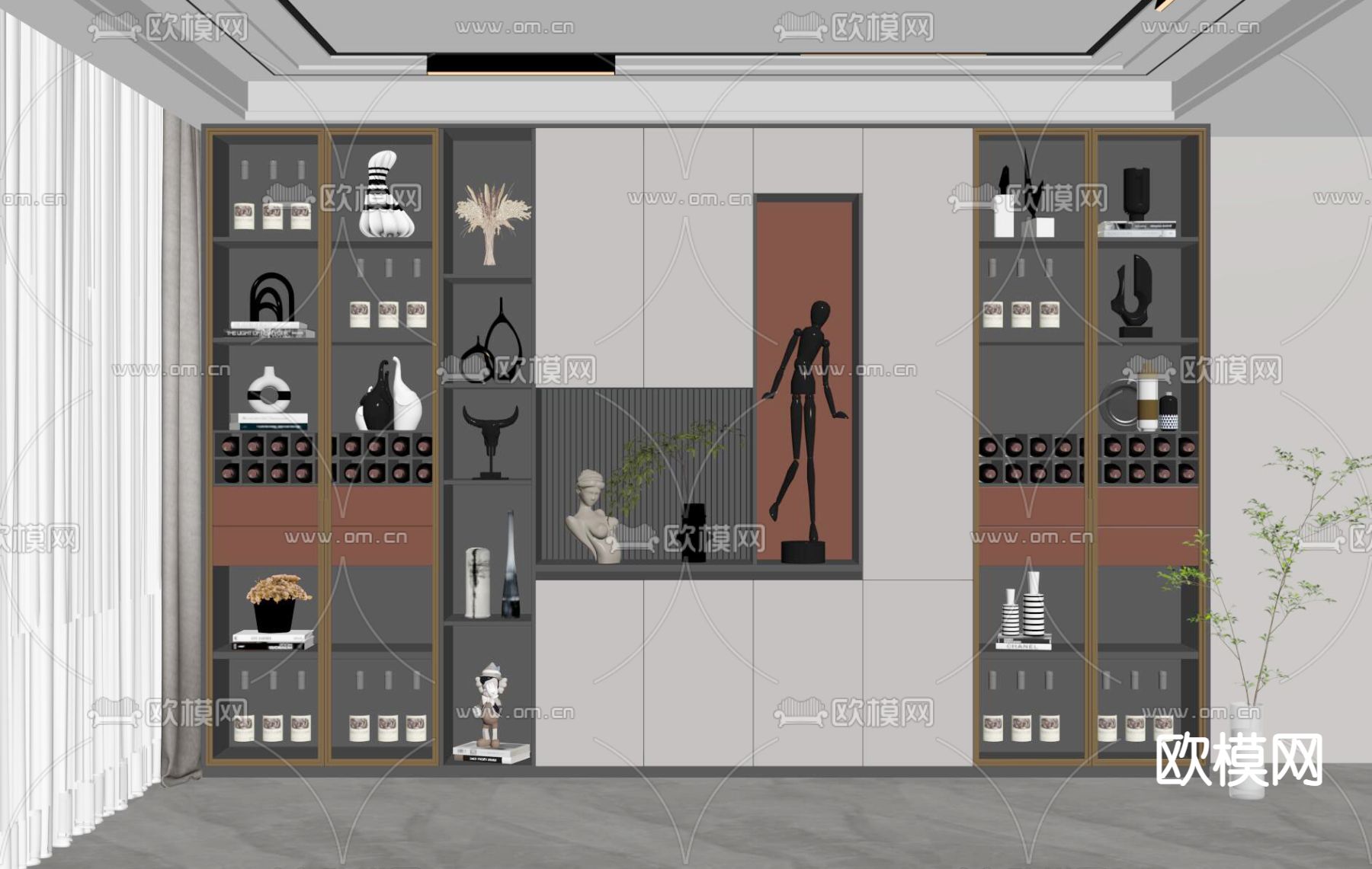现代轻奢酒柜su模型下载（渲染图2）