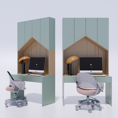  北欧儿童书桌椅su模型 