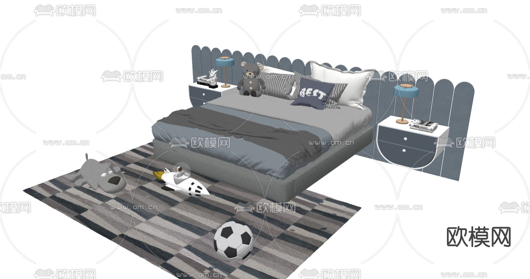 地中海布艺儿童床su模型下载（渲染图2）