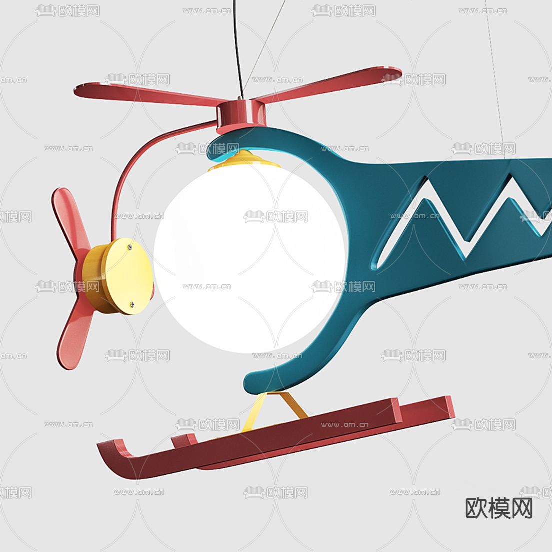 现代儿童飞机吊灯3d模型下载（渲染图3）