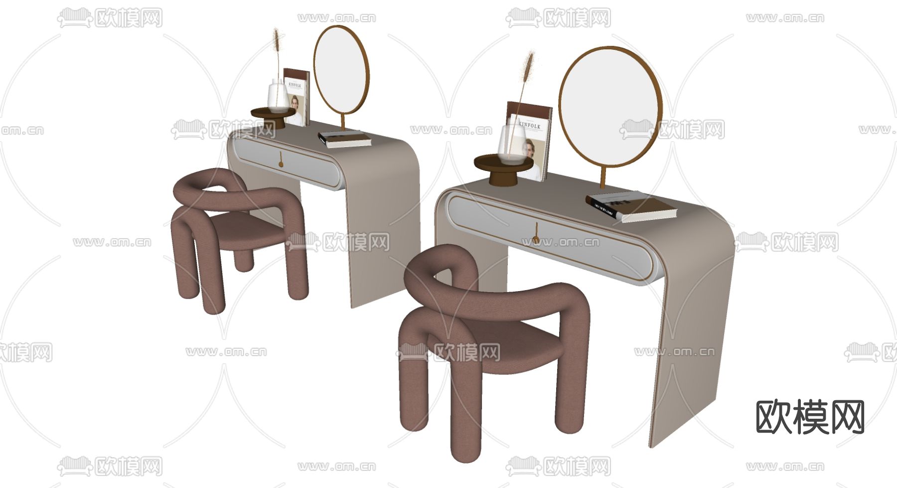 北欧轻奢梳妆台su模型下载（渲染图2）