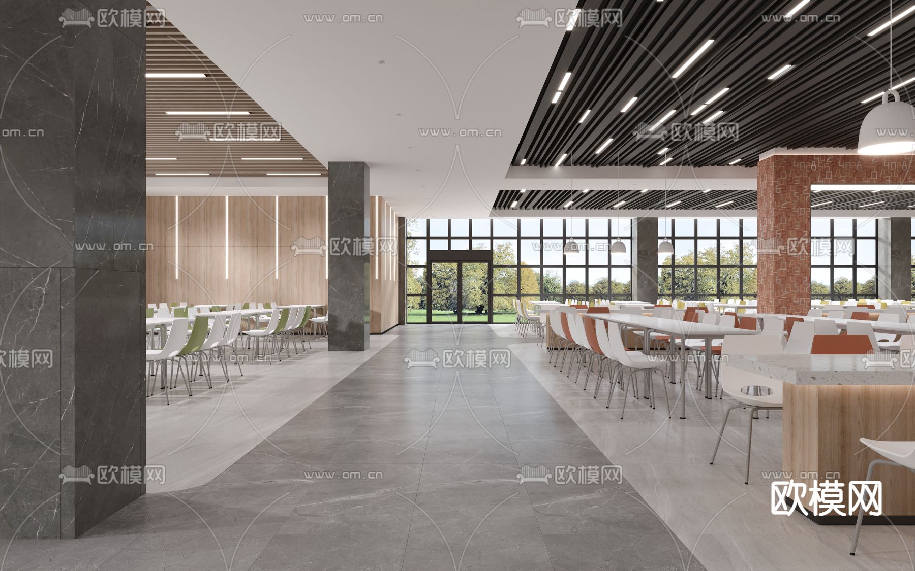 现代员工食堂餐厅3d模型