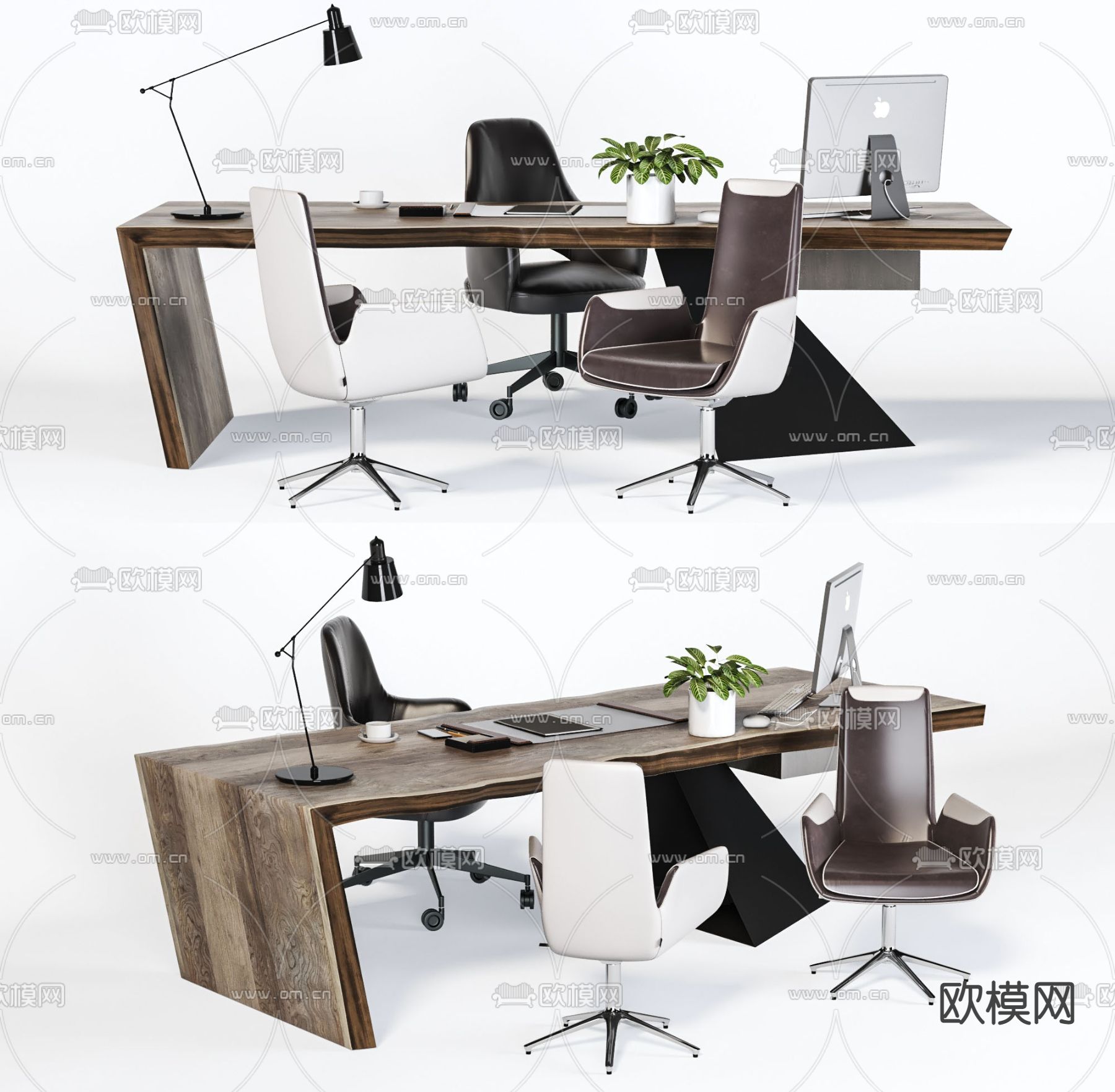 现代原木班台桌3d模型