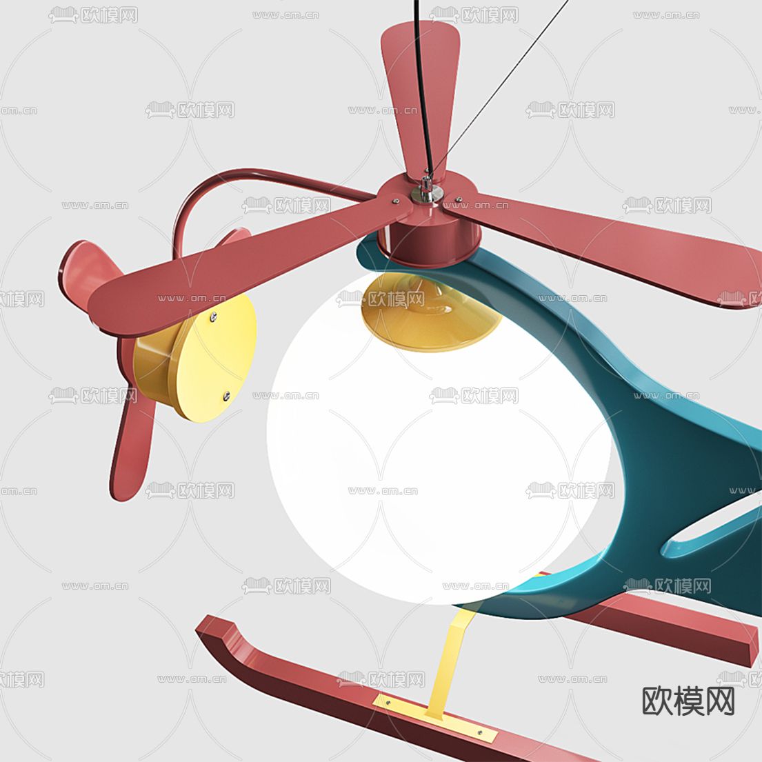 现代儿童飞机吊灯3d模型下载（渲染图2）