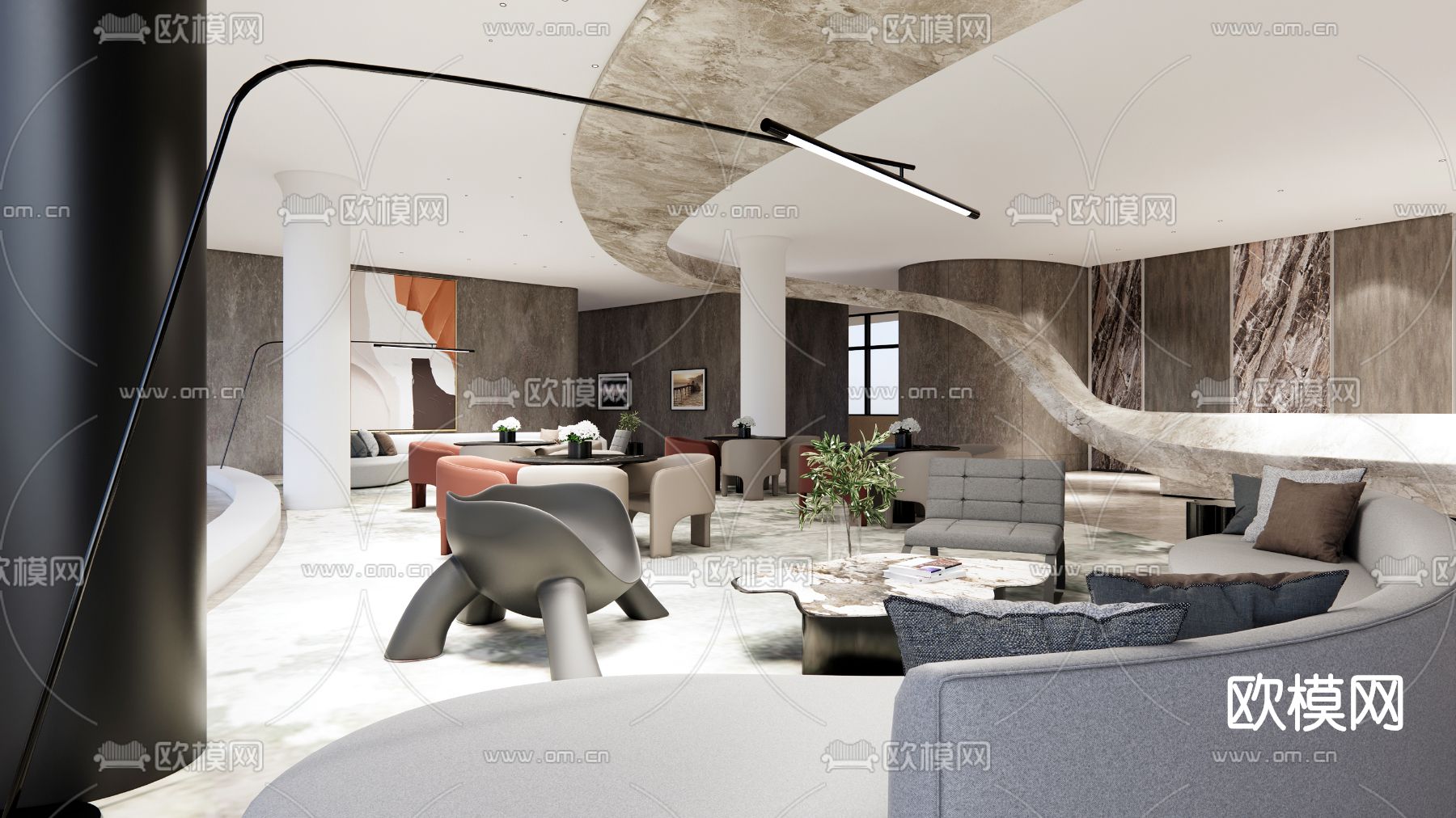 现代酒店大堂吧su模型下载（渲染图1）