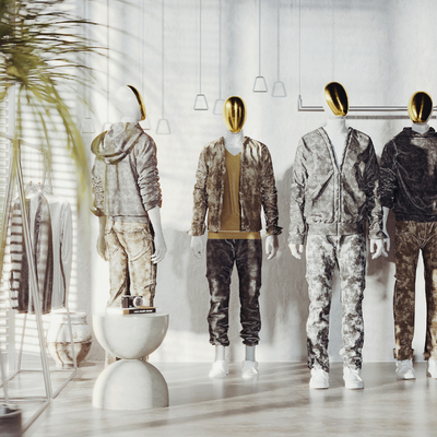  现代服装店模特服饰su模型 