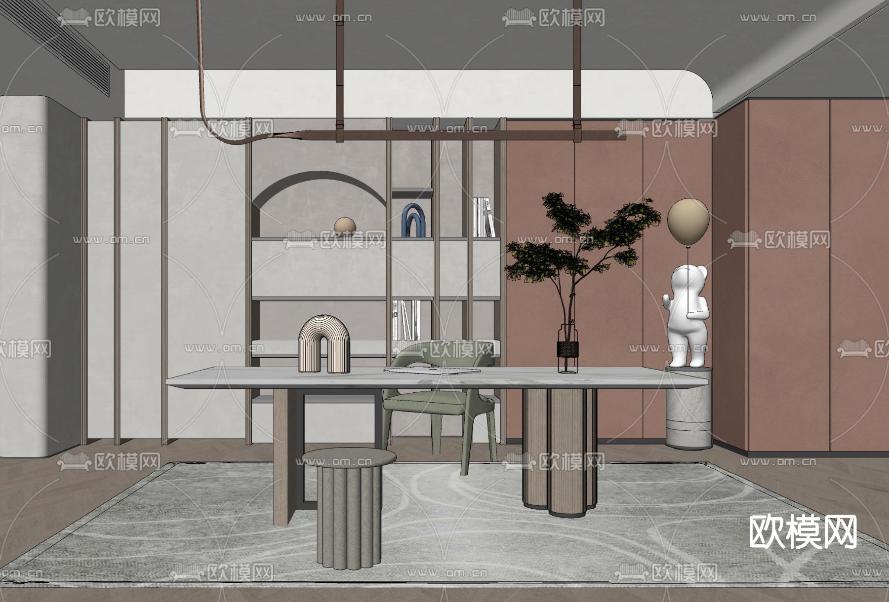 现代书桌椅su模型下载（渲染图2）