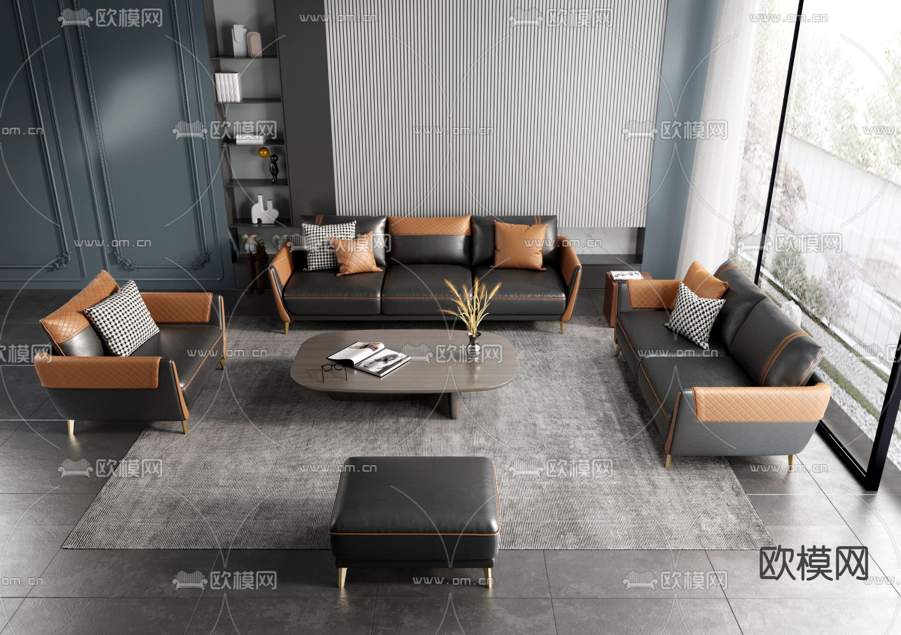 现代皮革沙发组合3d模型