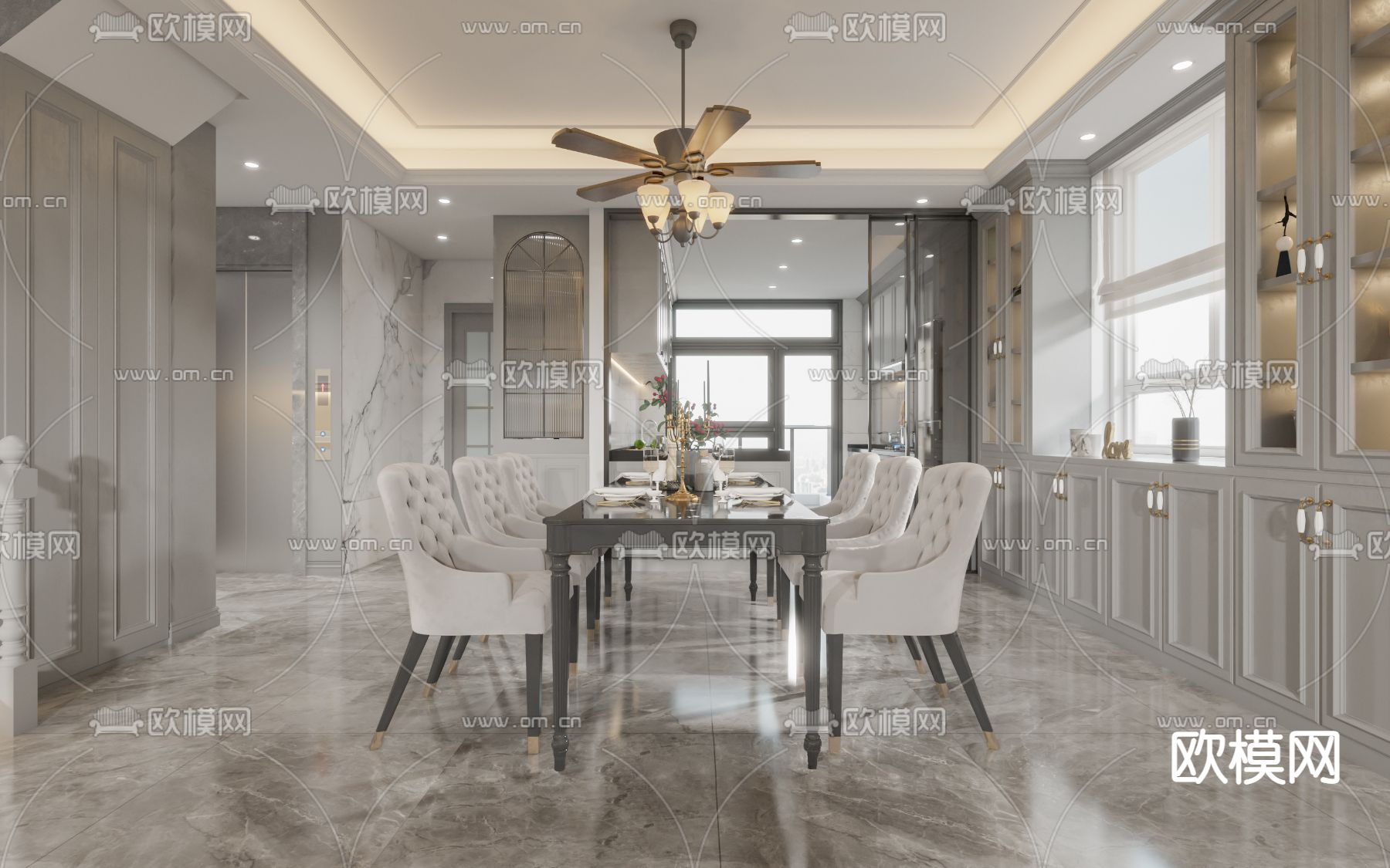 简欧复式客餐厅3d模型下载（渲染图4）