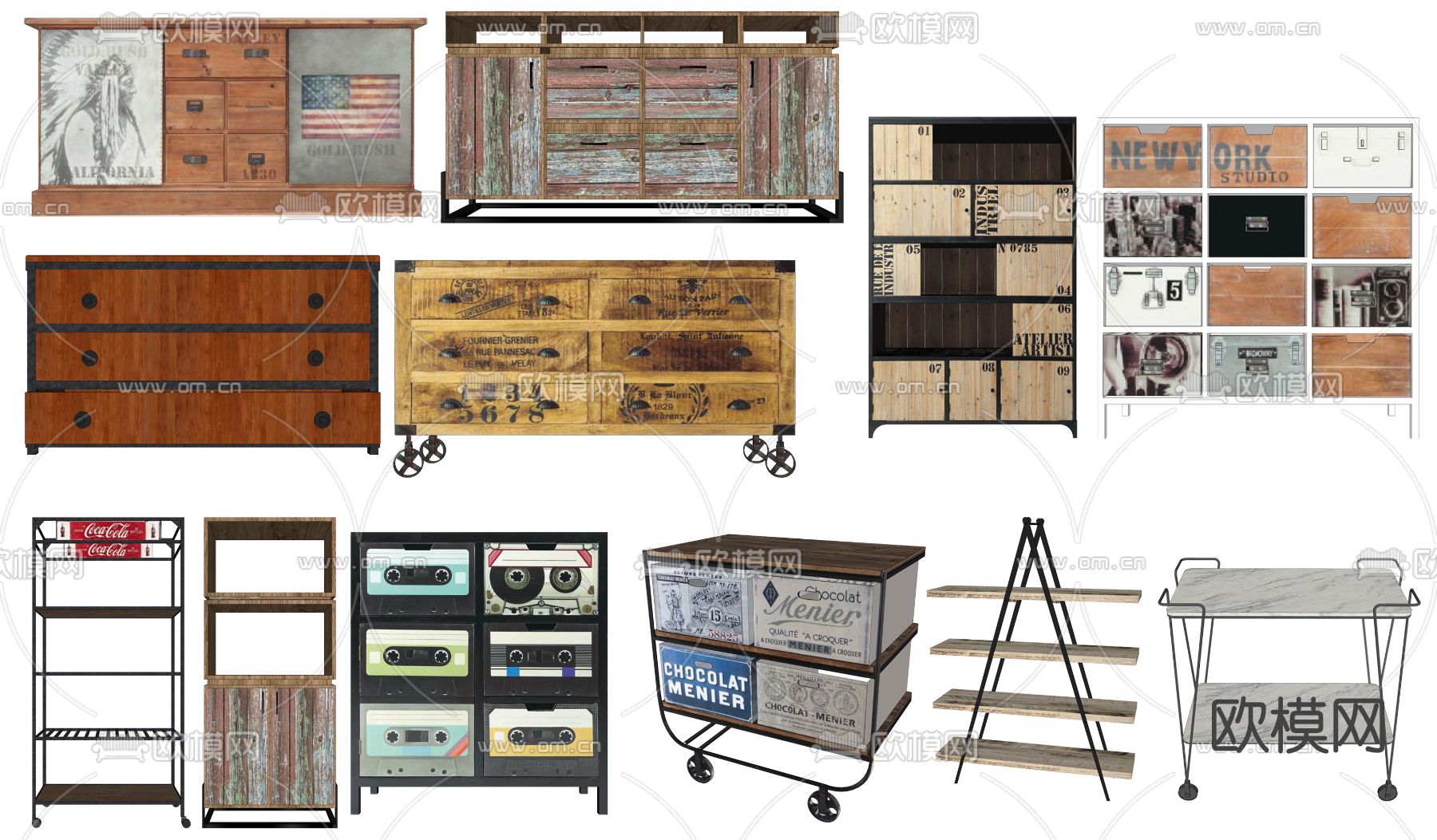 工业风储物柜su模型下载