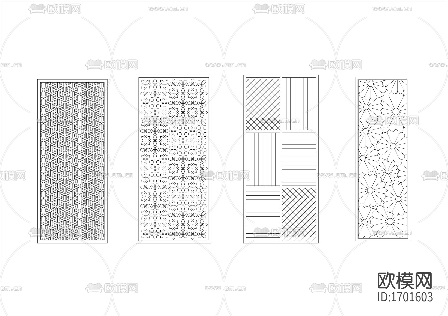 现代屏风花格隔断CAD施工图