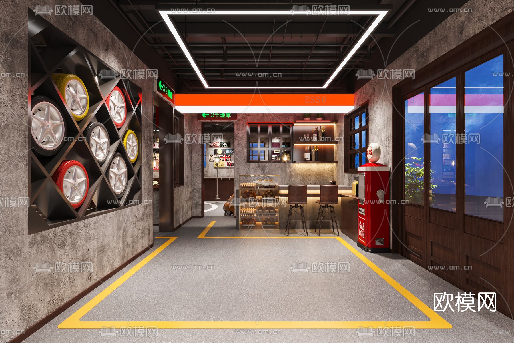 工业风汽车主题餐厅3d模型