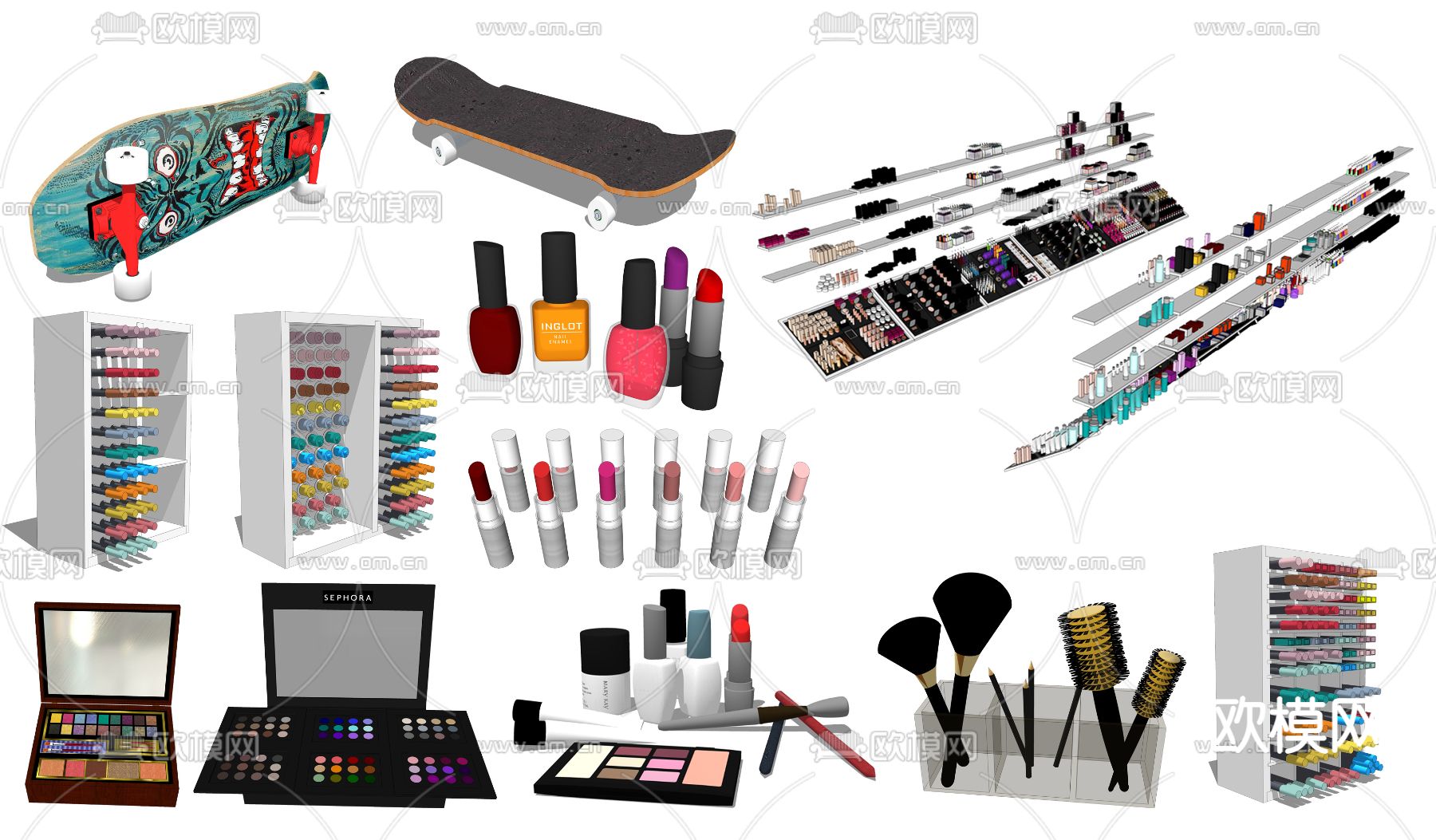 现代滑板化妆品su模型下载