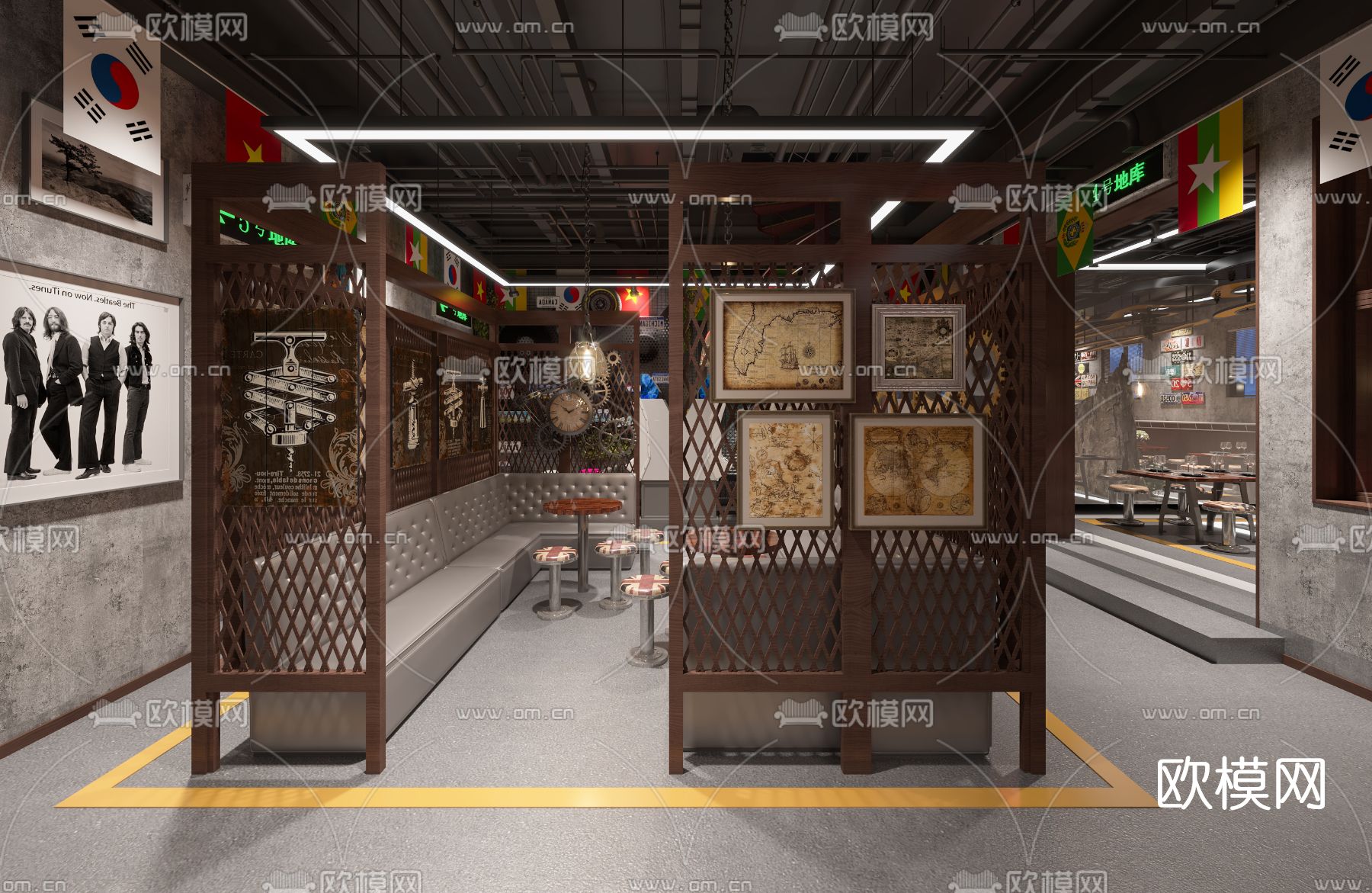 工业风汽车主题餐厅3d模型