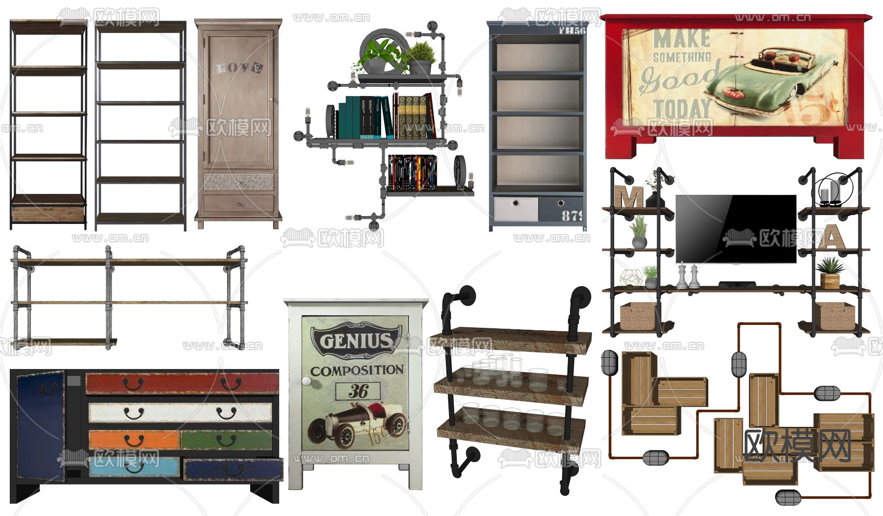 工业风储物柜su模型下载